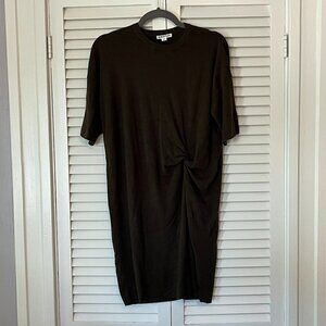 Whistles dress side knot short sleeve olive green medium silk wool blend